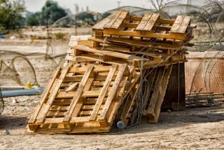 Palettes cassées abandonnées sur un terrain vague